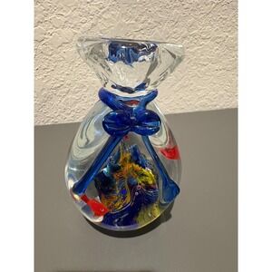 Vintage Murano-Style Art Glass "Fish in a Bag" Paperweight/Sculpture, 4.75" Tall